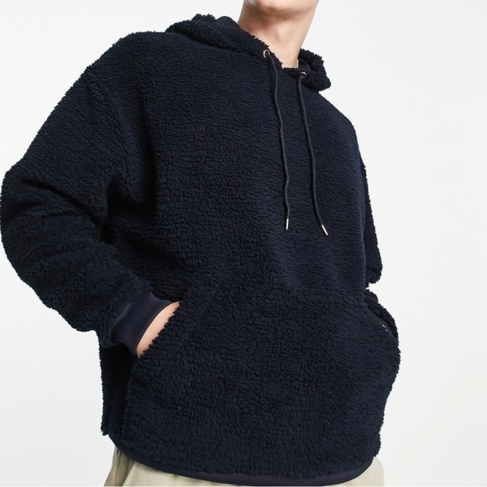 ASOS oversized shearling tesdy bear hoodie black size large